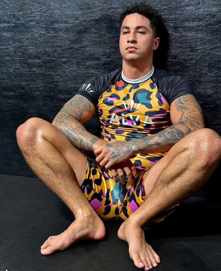 Custom fight kit designed for Nainoa Dung — matching rashguard and fight shorts.