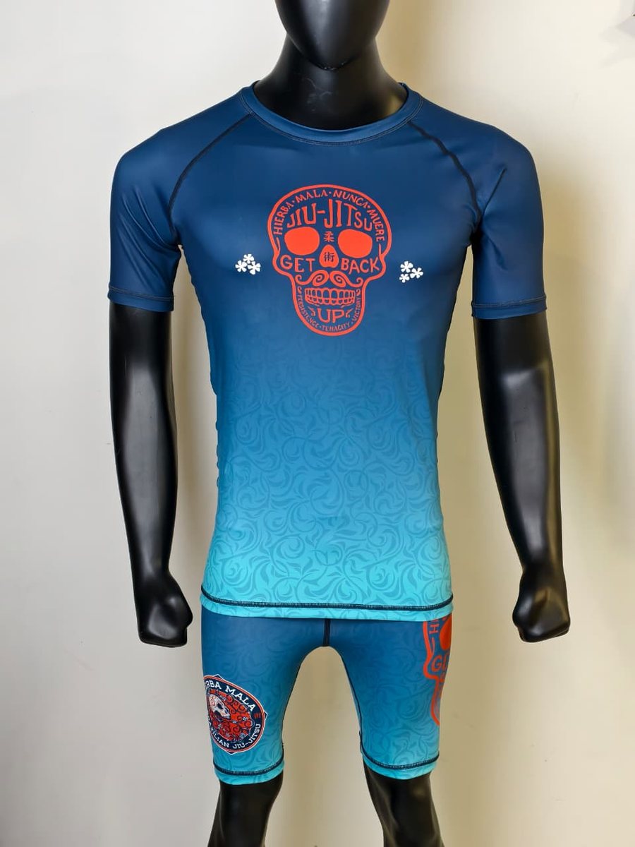 Custom fight kit designed for Hierba Mala — matching rashguard and fight shorts.